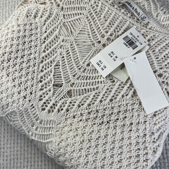 Abercrombie & Fitch Crochet Mini Dress Cream White Long Sleeve Petite Large NWT - Picture 9 of 10
